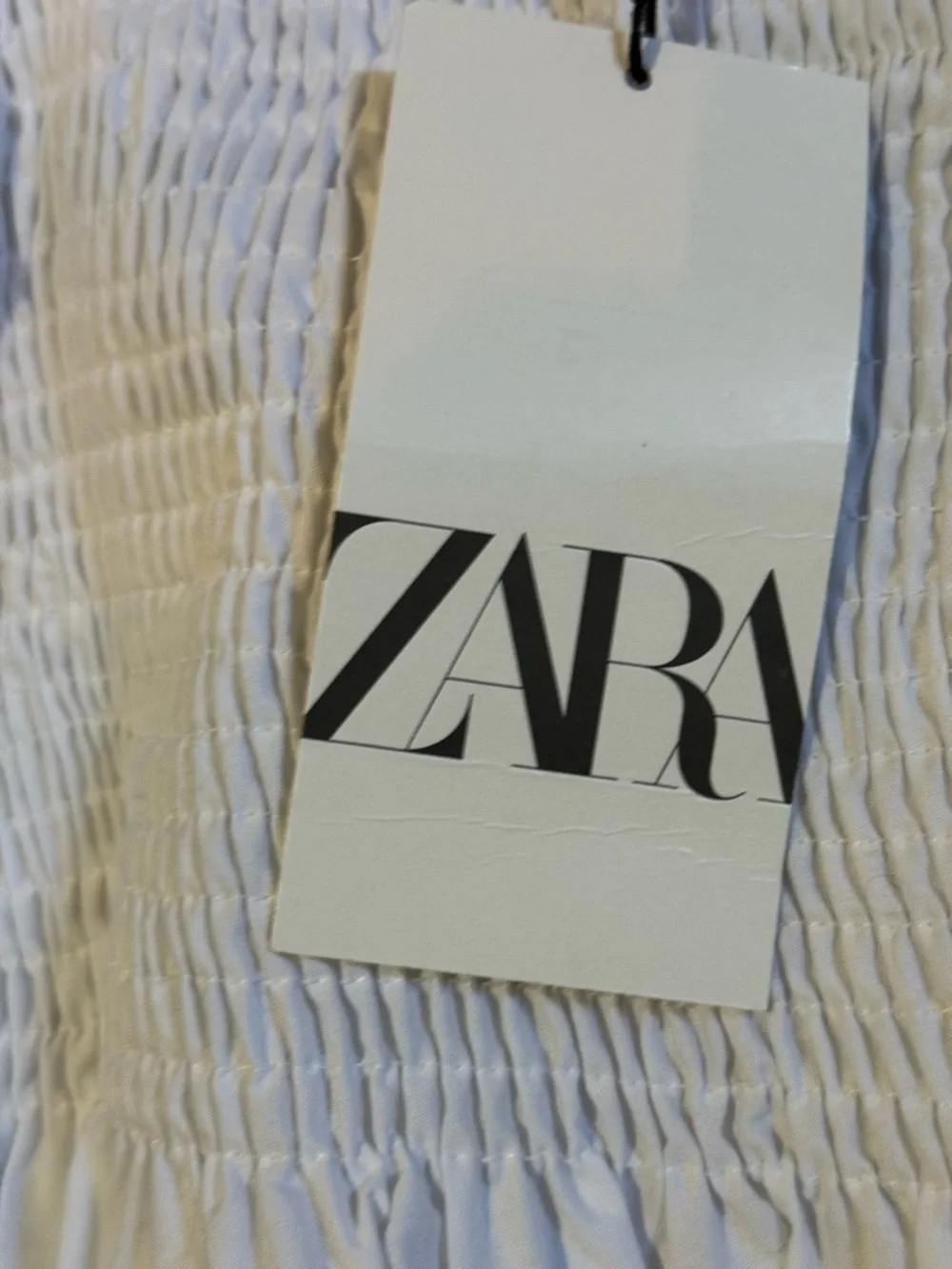 Zara White Smocked Puff Sleeves Cropped 100% Cotton Top Size M